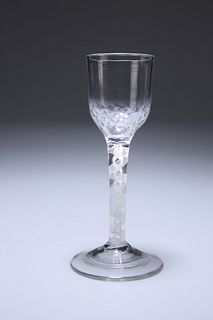 A MID-18TH CENTURY COTTON TWIST CORDIAL GLASS, with crimped bowl, the foot 