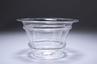 A 19TH CENTURY GLASS ICE BOWL, circular with reeded belted body and everted