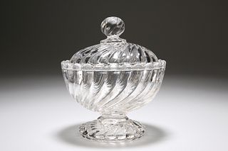 A BACCARAT BONBONNIERE, IN THE BAMBOO PATTERN, c. 1890, circular, with dome