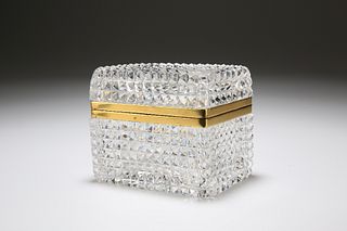 A FRENCH GILT-METAL MOUNTED CUT-GLASS RECTANGULAR BOX, PROBABLY BACCARAT, r