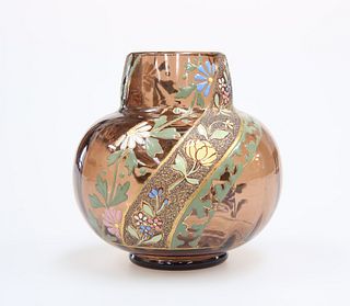 A BOHEMIAN ENAMELLED GLASS VASE, LATE 19th CENTURY, with optic moulded ribb