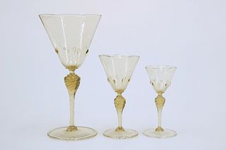 SALVIATI & CO., MURANO, A SET OF THREE GRADUATED GOBLETS, 19th century, eac