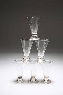 A RARE SET OF SIX JELLY GLASSES, MID-18th CENTURY, each with hexagonal tape