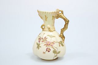 A ROYAL WORCESTER BLUSH IVORY JUG, 1891, with gilded coral-moulded handle, 