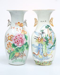 TWO LARGE CHINESE PORCELAIN VASES, early 20th Century, the first painted wi