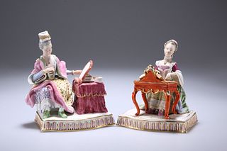 A PAIR OF MEISSEN FIGURES, LATE 19TH CENTURY, the first modelled as a lady 