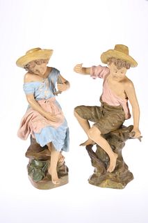 A PAIR OF GOLDSCHEIDER TERRACOTTA FIGURES, LATE 19TH CENTURY, modelled as a