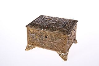 A LATE 19TH CENTURY FRENCH CAST METAL JEWEL CASKET, SIGNED A.B. PARIS, rect