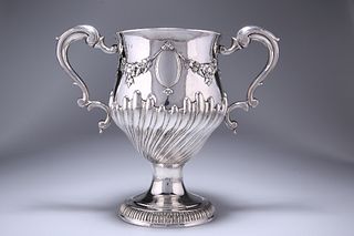 A LARGE GEORGE III IRISH SILVER TWIN-HANDLED CUP, MATTHEW WEST, DUBLIN 1779