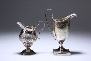 TWO GEORGE III SILVER CREAM JUGS, the first London 1792, with bright-cut en
