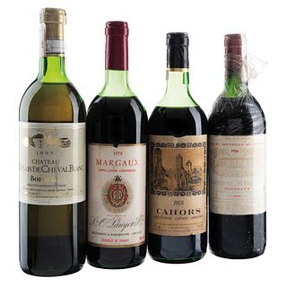 Vinos tintos y blancos de Francia. Château Maillard, Margaux Ls. O'lanyer, Cahors, Château le Relais. Total de piezas: 4.