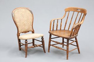 AN EARLY 20TH CENTURY ELM BENTWOOD ARMCHAIR, together with A LATE VICTORIAN