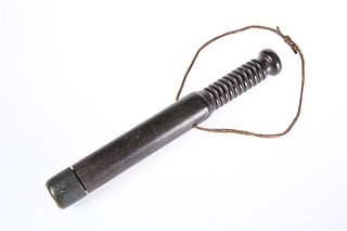 A VICTORIAN EBONISED TRUNCHEON, with ring-turned grip and iron tip, with a 