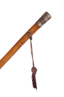 A MALACCA CANE WITH PINCHBECK TOP, LATE 19TH CENTURY, the top decorated wit