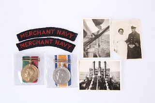 A PAIR OF MERCHANT NAVY MEDALS, David Cook, with three photographs and two 