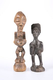 TRIBAL: TWO CARVED FIGURES. Taller 20.5cm