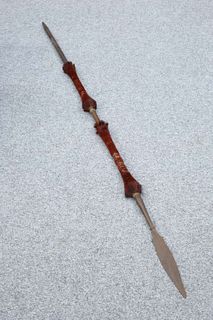 TRIBAL: A NAGA SPEAR, NORTHERN INDIA, iron blade and socket, wooden shaft w