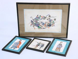 A GROUP OF FOUR CHINESE PAINTINGS ON RICE PAPER, 19TH CENTURY, framed. Larg