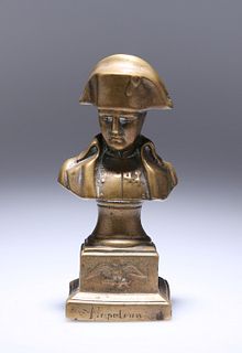 A 19th CENTURY BRONZE DESK BUST OF NAPOLEON, on a square inscribed integral