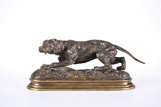 FRENCH SCHOOL, LATE 19th CENTURY, AN ANIMALIER BRONZE OF A HOUND, modelled 