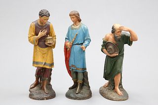 A GROUP OF THREE LARGE 19TH CENTURY POLYCHROME CARVED WOOD FIGURES. Tallest
