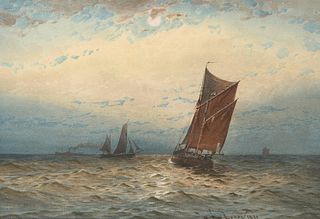 WILLIAM THOMAS NICHOL BOYCE (1857-1911), MOONLIGHT SHIPPING, signed and dat