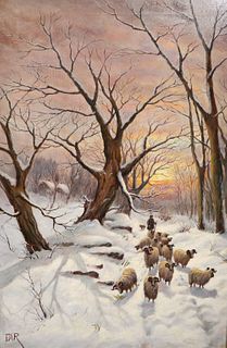 MANNER OF JOSEPH FARQUHARSON (1846-1935), SHEEP IN A SNOW COVERED LANDSCAPE