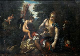 CONTINENTAL SCHOOL, VENUS AND CUPID BY MARS WOUNDED IN A LANDSCAPE, oil on 