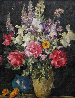 OWEN BOWEN (1873-1967), STILL LIFE OF FLOWERS IN VASE, signed and dated 192