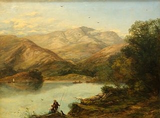 THOMAS CRESWICK (1811-1869), FIGURES BY A HIGHLAND LOCH, signed, oil on can