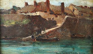FRANK SPENLOVE-SPENLOVE (1868-1933), BOATS AND FIGURES ON THE QUAYSIDE, sig