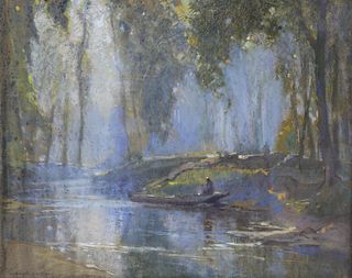 WILLIAM JOSIAH REDWORTH (1873-1947), TREE-LINED RIVER LANDSCAPE, signed low