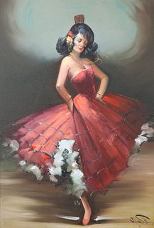 20TH CENTURY SCHOOL, FLAMENCO DANCER, signed lower right, oil on canvas, fr