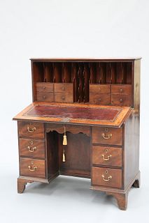 A GEORGE III MAHOGANY FALL-FRONT DESK, the moulded rectangular top above a 