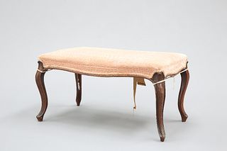 A VICTORIAN WALNUT CABRIOLE LEG STOOL, with double seat.