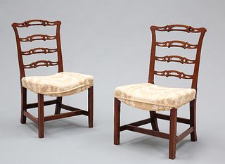 A PAIR OF CHIPPENDALE STYLE MAHOGANY LADDER-BACK SIDE CHAIRS, 19TH CENTURY,