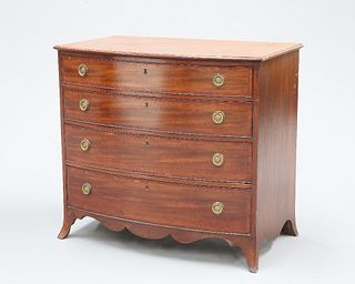 A GEORGE III MAHOGANY AND KINGWOOD BANDED BOW-FRONT CHEST OF DRAWERS, the f