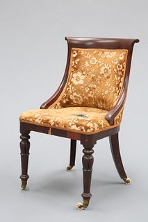 A 19TH CENTURY MAHOGANY AND UPHOLSTERED SIDE CHAIR, IN THE MANNER OF GILLOW