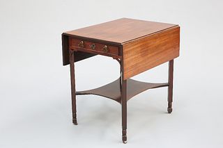 A CHIPPENDALE PERIOD MAHOGANY PEMBROKE TABLE, with drop leaves and drawer t