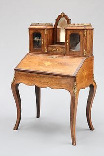 A LOUIS XV STYLE GILT-METAL MOUNTED INLAID ROSEWOOD BONHEUR-DU-JOUR, MID 19