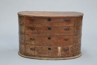 A GEORGE III HARDWOOD CHEST OF DRAWERS, POSSIBLY A SHIP'S CABINET, bow-fron