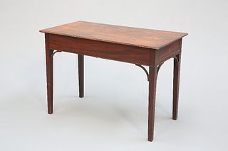 A CHIPPENDALE PERIOD MAHOGANY SIDE TABLE, the moulded rectangular top above