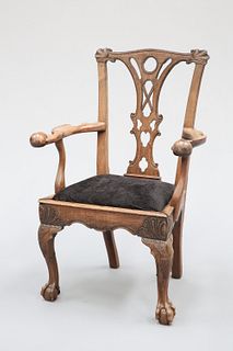 A GEORGE III IRISH MAHOGANY CARVER CHAIR, with pierced splat, ball and claw