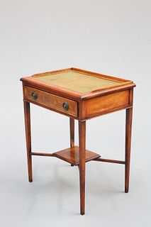 AN EDWARDIAN LEATHER-INSET AND INLAID WALNUT LADY'S WRITING DESK, the mould