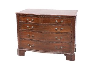 A GEORGE III STYLE MAHOGANY SERPENTINE CHEST OF DRAWERS, 19TH CENTURY, the 