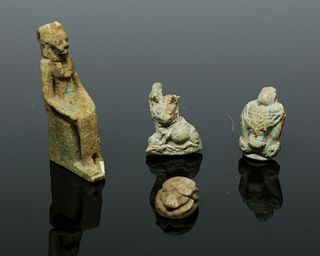 Lot of 4 Egyptian Glazed Faience Amulets - Zoomorphs