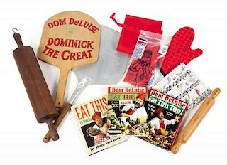 DOM DeLUISE COOKBOOKS AND KITCHEN ITEMS