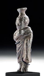 Miniature Roman Bronze Cloaked Figure of a Youth
