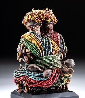 Early 20th C. African Fali Beaded Fertility Twins Doll