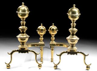 Pair of 18th C. American Polished Brass Andirons